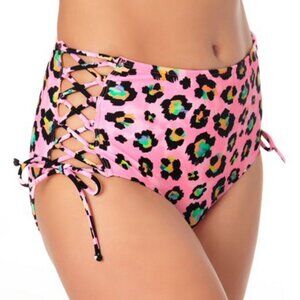 California Waves High Waist Swim Bikini Lace Up Sides Animal Juniors Large